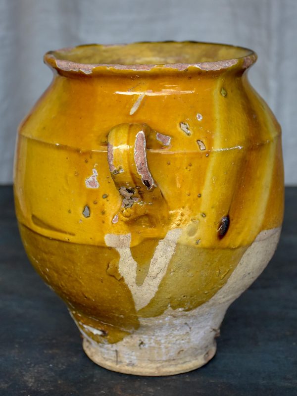 Antique French confit pot with yellow glaze 9 ¾   For Discount