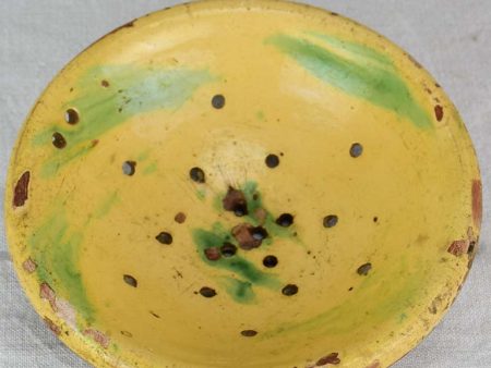 Antique French fruit strainer with yellow and green glaze 9  Sale