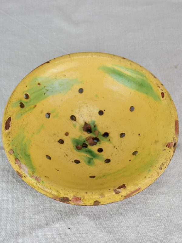 Antique French fruit strainer with yellow and green glaze 9  Sale