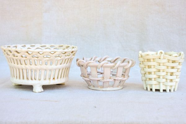 Collection of three antique French faience basket bowls on Sale