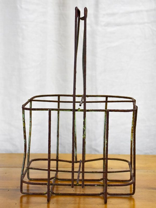 Antique French bottle carrier - iron For Sale