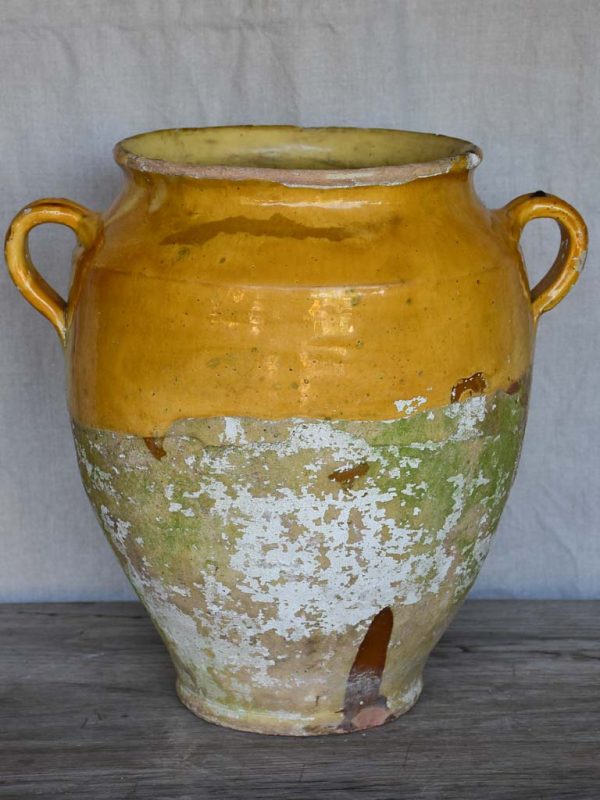 Very large antique French confit pot with yellow glaze 14½  Online Sale