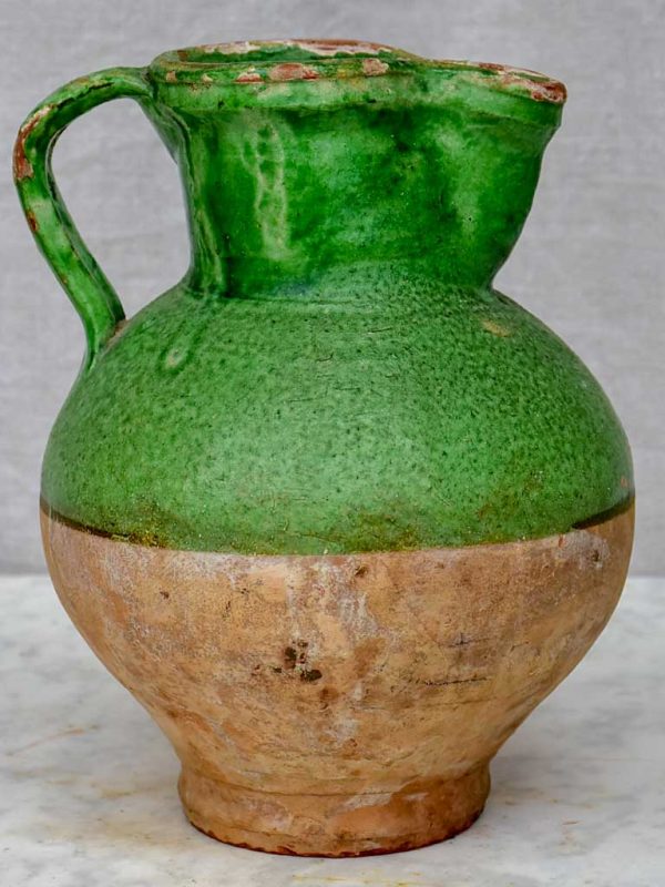 Antique French pitcher with matte green glaze Online Hot Sale