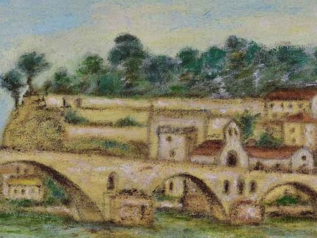 Mid-century painting of the Pont d Avignon 15  x  30¾  on Sale