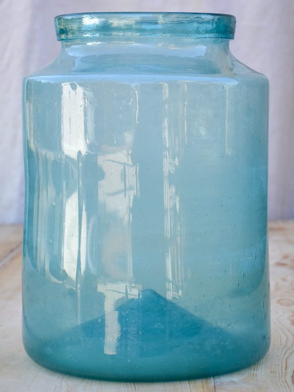 Large antique French preserving jar with blue   green glass For Discount