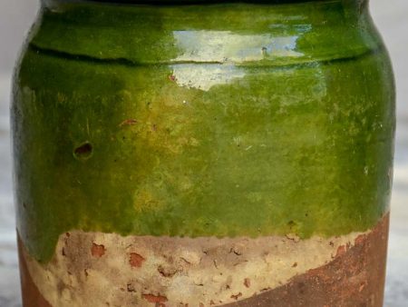 Antique French terracotta pot with dark green glaze Online now