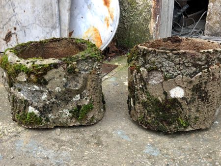 Pair of petite rustic faux bois planters Cheap