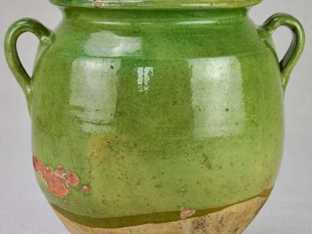 Antique French confit pot with green glaze 9½  on Sale