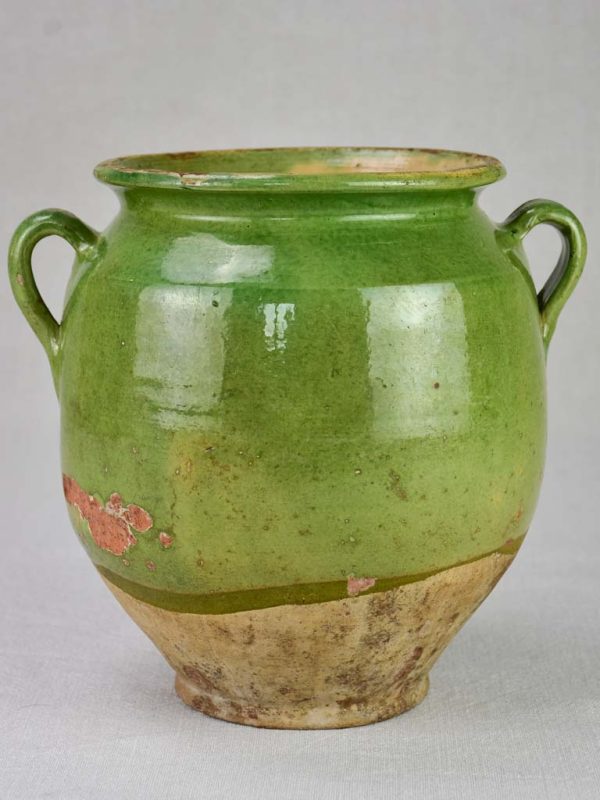 Antique French confit pot with green glaze 9½  on Sale