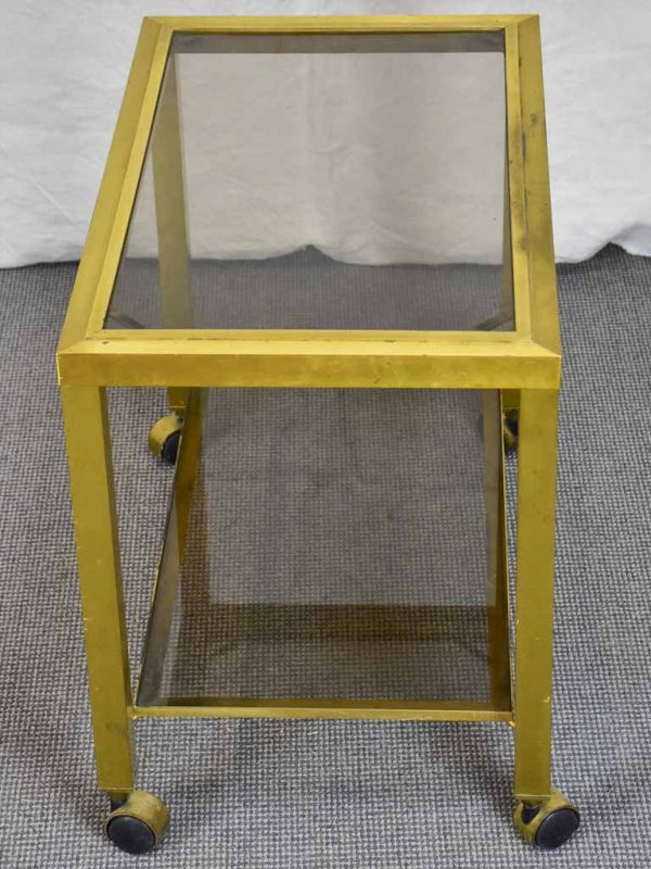 Mid century side table on wheels - glass and brass Cheap