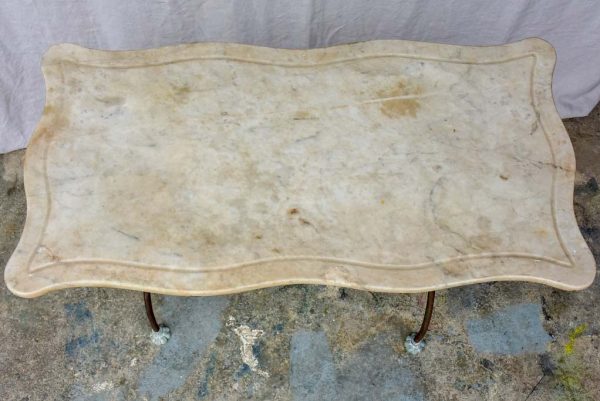 Antique French rectangular garden table with pretty feet and curved marble top 44  x 22½  For Discount