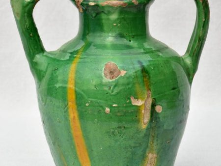 19th Century French water cruche with green and yellow glaze 12¼  For Cheap