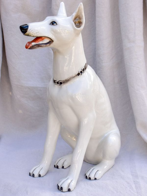 Mid century sculpture of a white dog 22½  Online now