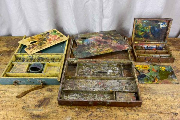 Collection of three antique French paint boxes Hot on Sale