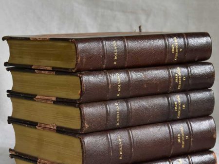 Five antique French leatherbound books - 5 volumes R. Rolland Jean Christophe For Sale