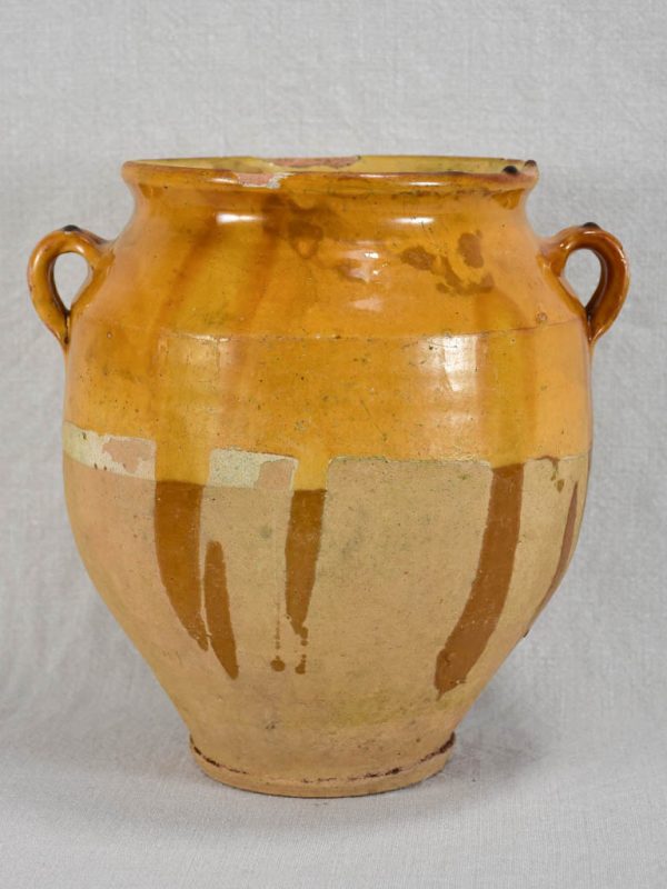 Large antique French confit pot with warm yellow glaze 10¼  Online