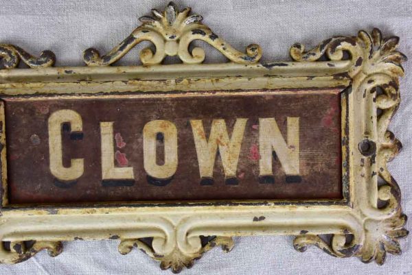 RESERVED JS  Clown  antique French horse stable nameplate on Sale