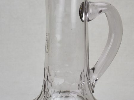 Antique French cider pitcher, blown glass with monogram For Cheap