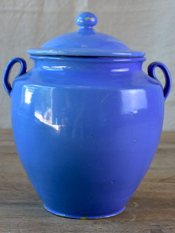 Antique French blue Martres Tolosane confit pot with lid on Sale