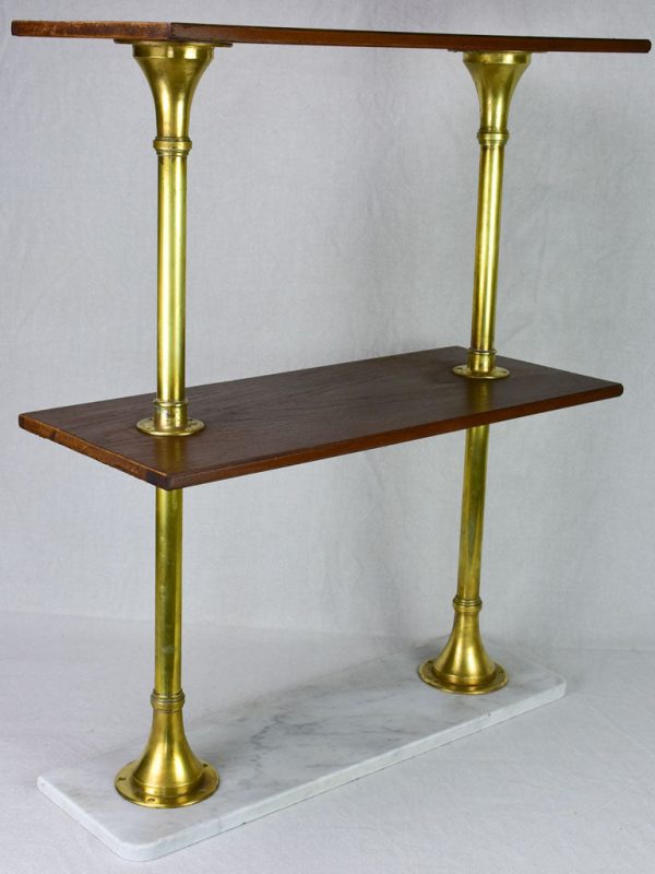 1950 s display stand with three shelves - marble, brass and mahogany 33½   Sale