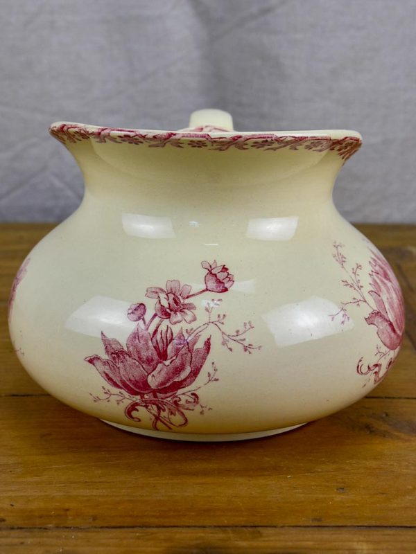 Antique French Sarreguemines pitcher - pink flowers Supply