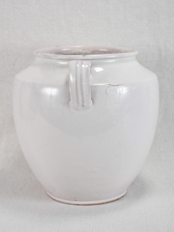 Antique French egg pot with white glaze & two handles - Martres Tolosane 9¾  Fashion