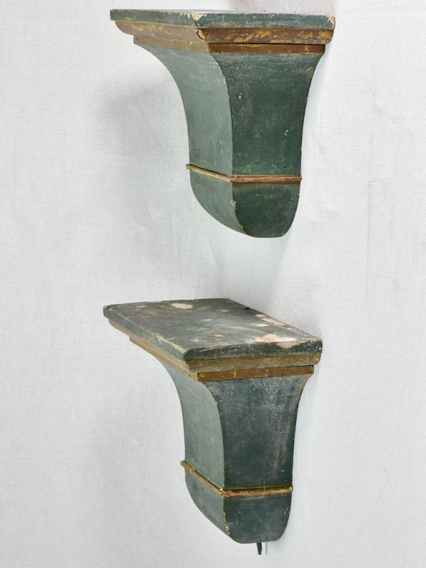 Pair of nineteenth-century French shelves with dark green patina Online now