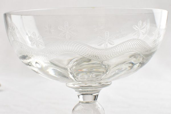 Collection of seven mid century champagne coupe glasses on Sale