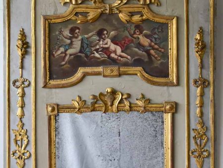 18th Century Louis XVI trumeau mirror with oil on canvas - cherubs 52¾  x 41¼  Sale