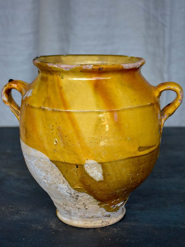 Antique French confit pot with yellow glaze 9 ¾   For Discount