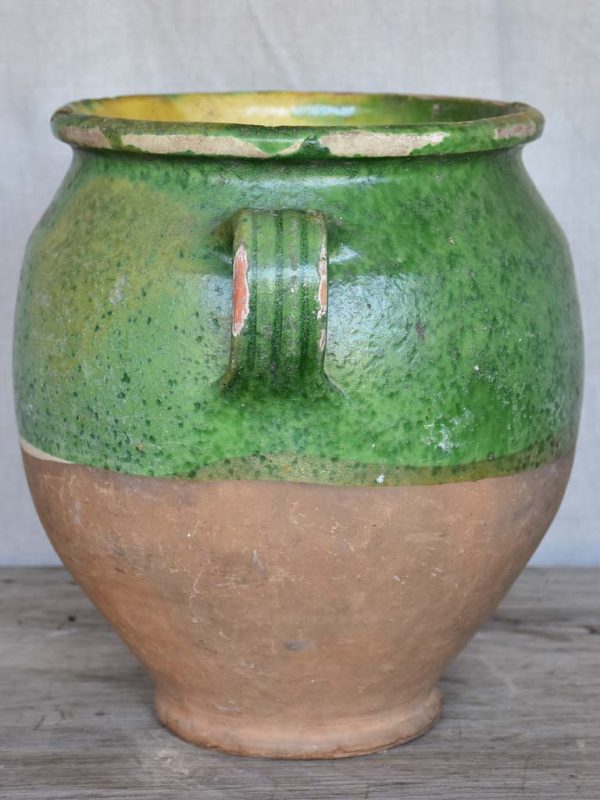 Antique French confit pot with green glaze 11  on Sale