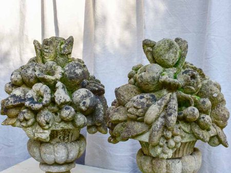 Pair of early 20th century fruit basket garden finials - reconstituted stone For Cheap