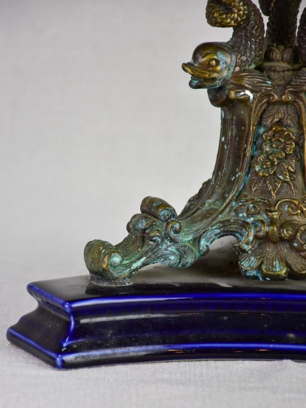 Napoleon III bronze and blue faience table centerpiece Online Sale