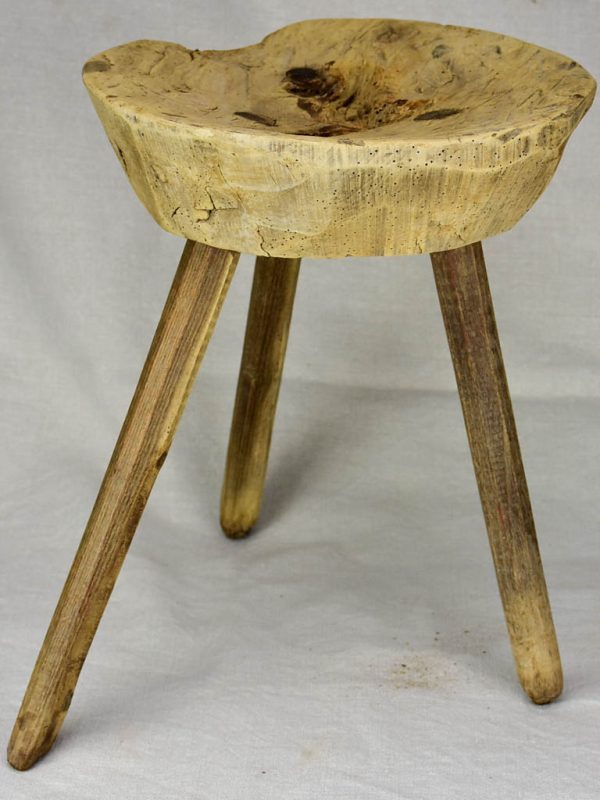 Antique French primitive milking stool - chestnut Supply