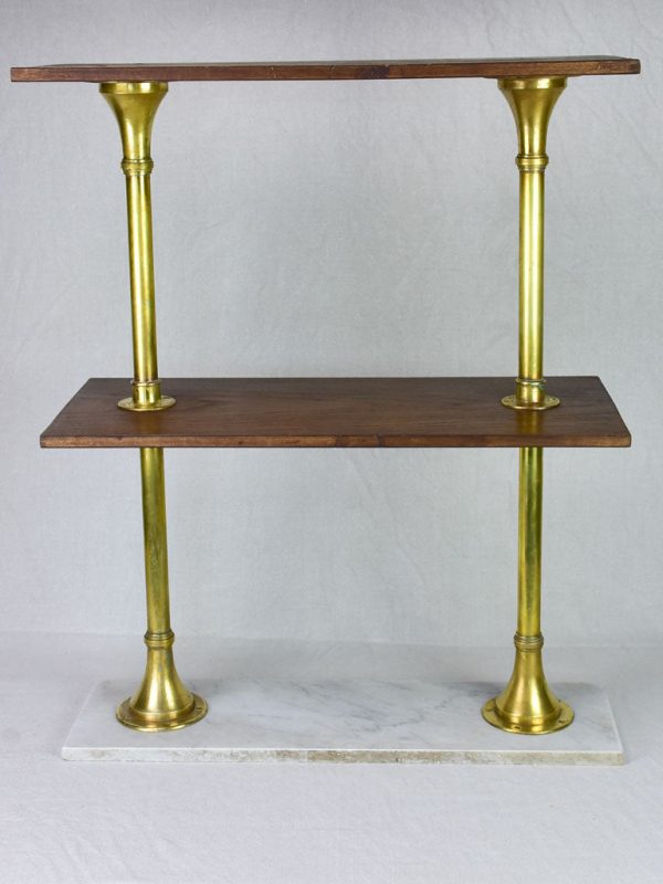 1950 s display stand with three shelves - marble, brass and mahogany 33½   Sale