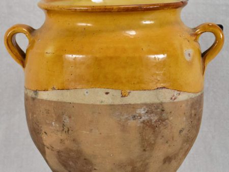 Small antique French confit pot with warm yellow glaze 8¼  Online Sale