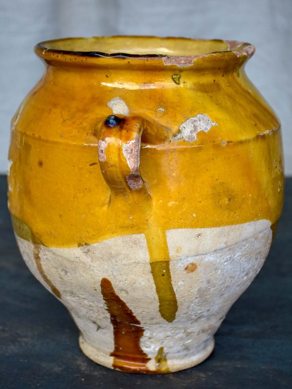 Antique French confit pot with yellow glaze 9 ¾   For Discount