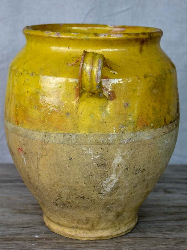 Antique French confit pot with yellow glaze 10 ¼  Supply