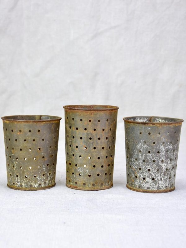 Collection of three tin cheese strainer molds   faisselles For Discount