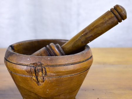 Antique French wooden mortar and pestle For Sale