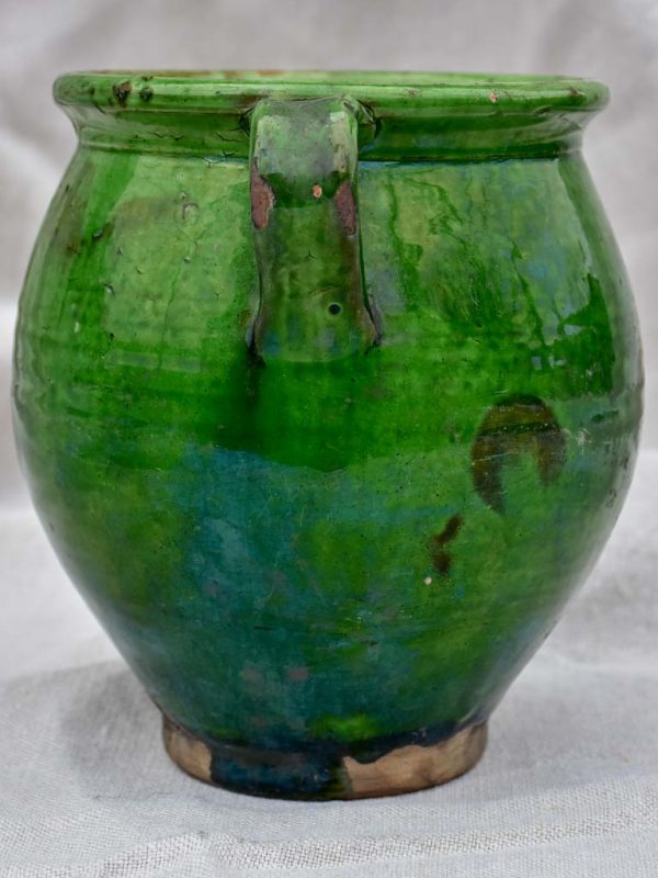 Antique French confit pot with deep green glaze 7½  Online