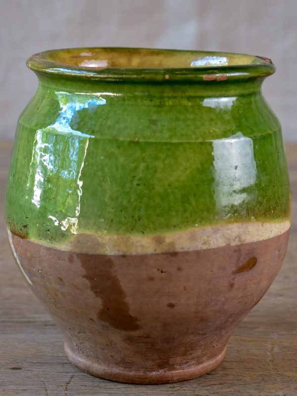 Antique French confit pot with green glaze 6¼  For Cheap