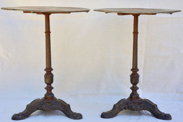 Pair of antique French garden tables with cast iron base Online