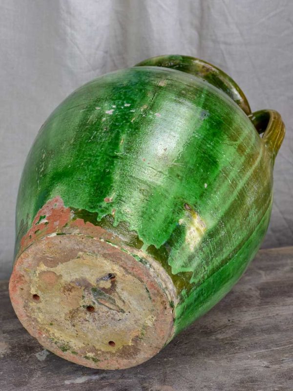 Antique French terracotta olive jar with green glaze Online