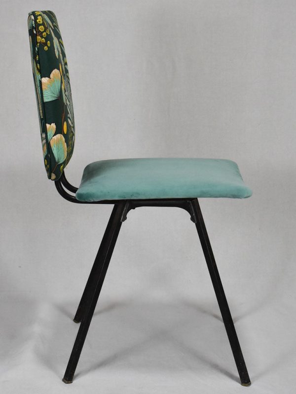 Four 1950 s  chairs with turquoise velvet and floral upholstery Sale