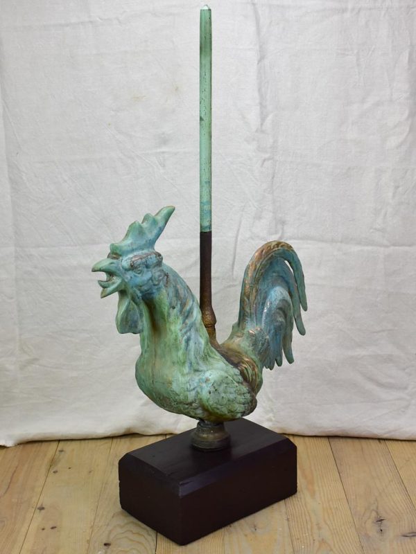 Antique French weathervane rooster mounted on timber block Cheap