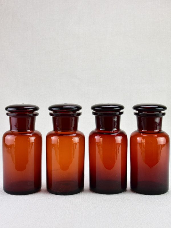 Collection of four amber pharmacy jars with lids - 19th Century 7  Online now