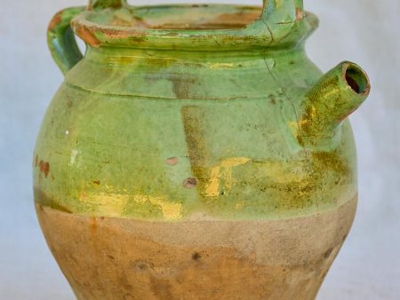 Antique French water pitcher with pale green glaze For Sale