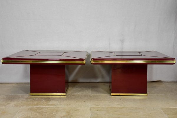 Pair of superb Burgundy red coffee tables - lacquer and brass 31  Discount