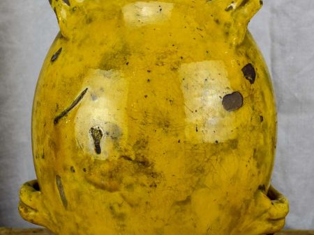 Antique French Provincial Conscience jug with yellow glaze - water   oil For Sale